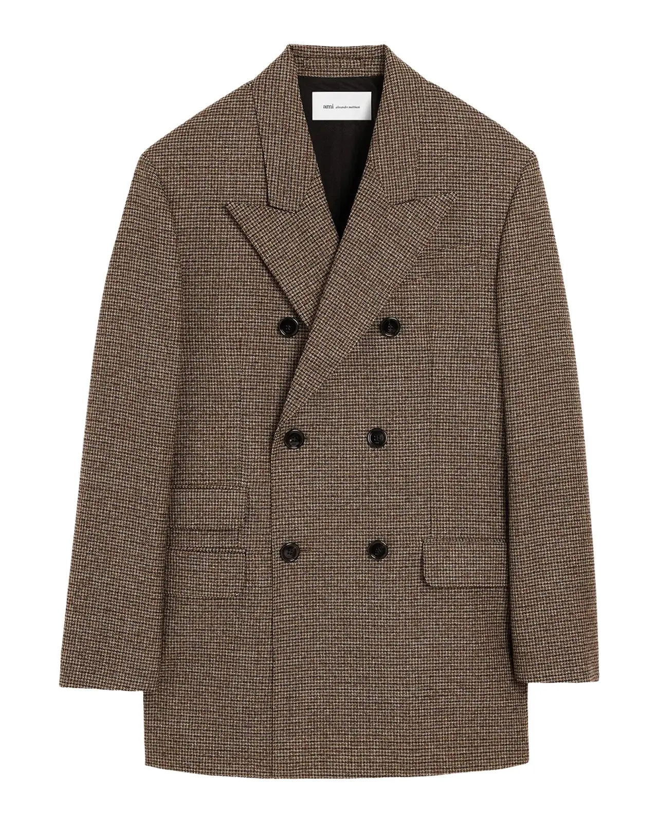 AMI PARIS Double-Breasted Houndstooth Wool Oversized Blazer Jacket
