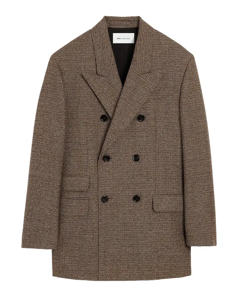Double-Breasted Houndstooth Wool Oversized Blazer Jacket Double-Breasted Houndstooth Wool Oversized Blazer Jacket