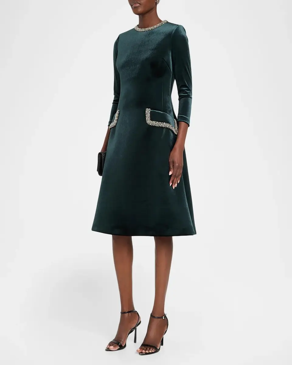 Rickie Freeman for Teri Jon Embellished Velvet Cocktail Midi Dress | Thumbnail 4 Rickie Freeman for Teri Jon Embellished Velvet Cocktail Midi Dress | Thumbnail 4