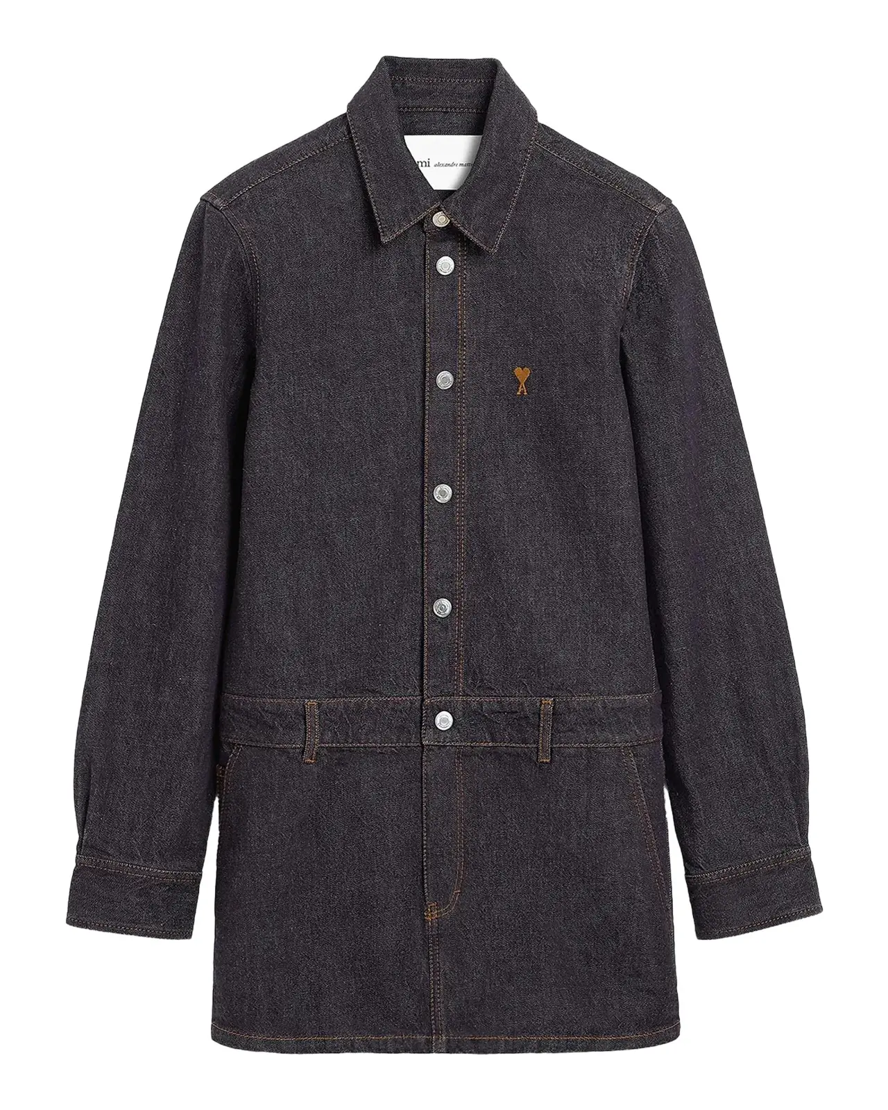 AMI PARIS Ami De Coeur Denim Long-Sleeve Mini Shirtdress