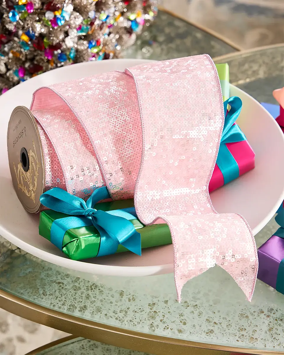 D. Stevens Sequin Shimmer with Metallic Backing Ribbon, 4" x 5 Yards