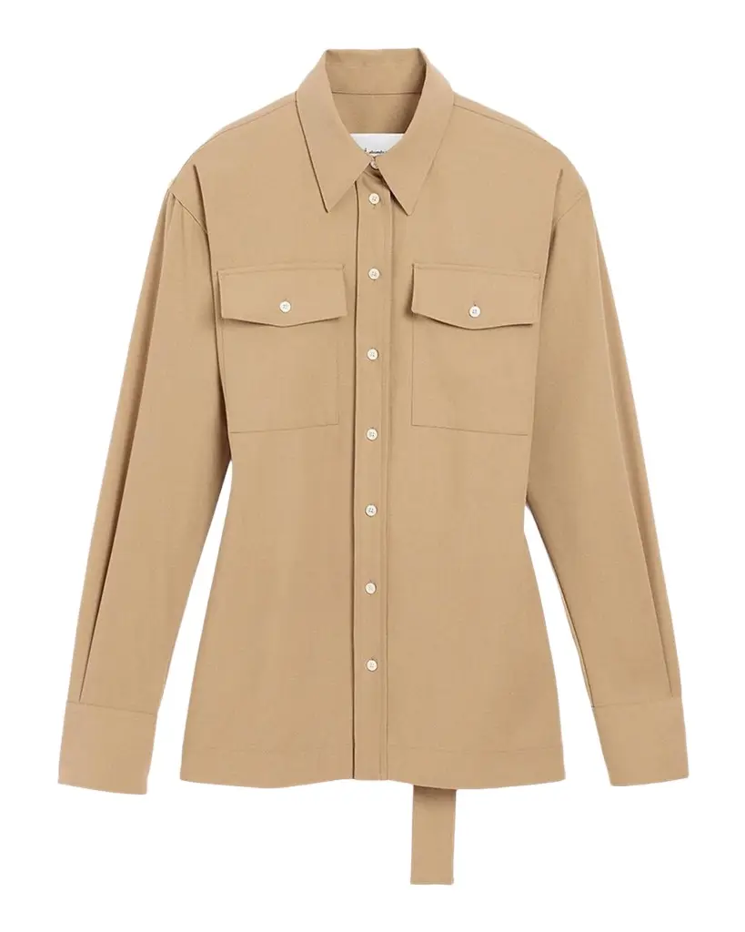 Balloon-Sleeve Fitted Wool Button-Down Shirt Balloon-Sleeve Fitted Wool Button-Down Shirt