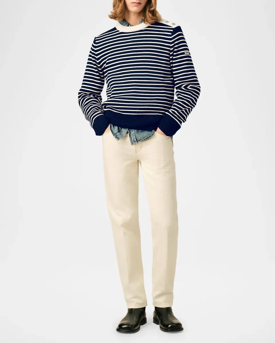 AMI PARIS Button-Shoulder Striped Wool Crewneck Sweater | Thumbnail 2 AMI PARIS Button-Shoulder Striped Wool Crewneck Sweater | Thumbnail 2