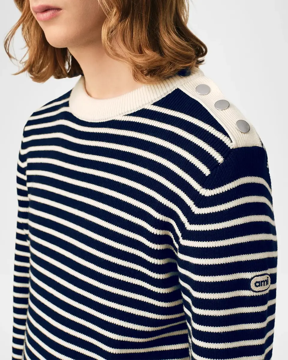 AMI PARIS Button-Shoulder Striped Wool Crewneck Sweater | Thumbnail 5 AMI PARIS Button-Shoulder Striped Wool Crewneck Sweater | Thumbnail 5
