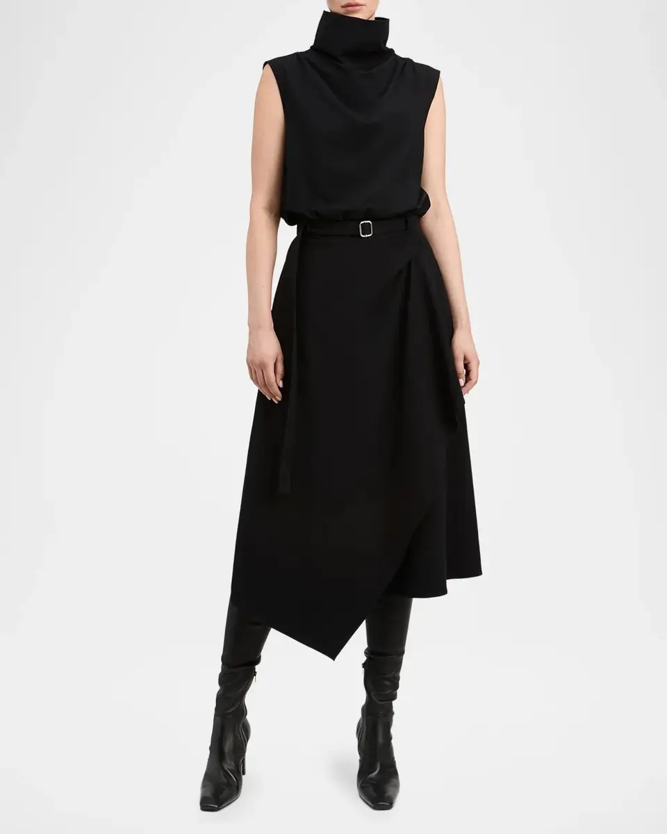 DEREK LAM 10 CROSBY Creased Stretch Cotton Funnel-Neck Wrap Dress | Thumbnail 2 DEREK LAM 10 CROSBY Creased Stretch Cotton Funnel-Neck Wrap Dress | Thumbnail 2