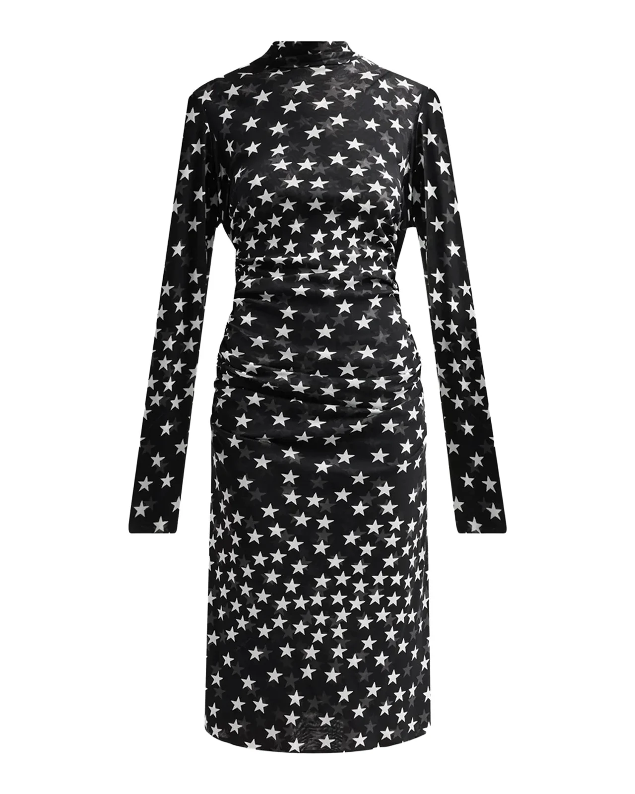 Stella McCartney Star-Print Mesh Mock Turtleneck Midi Dress