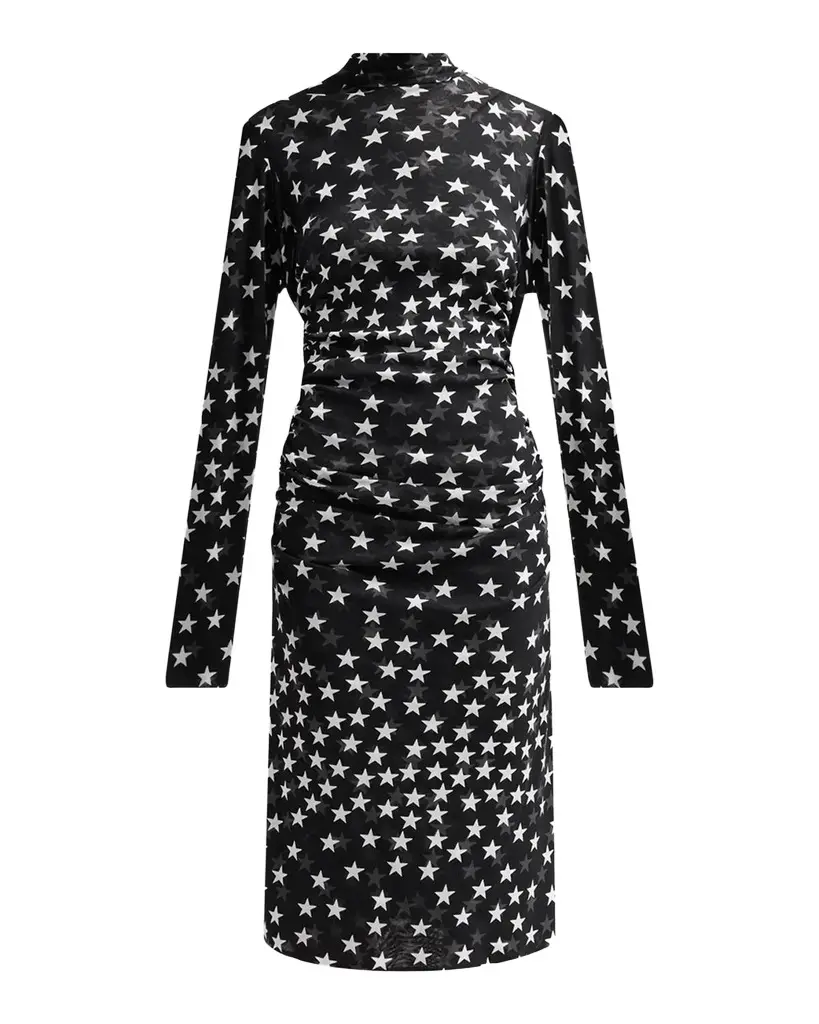 Stella McCartney Star-Print Mesh Mock Turtleneck Midi Dress