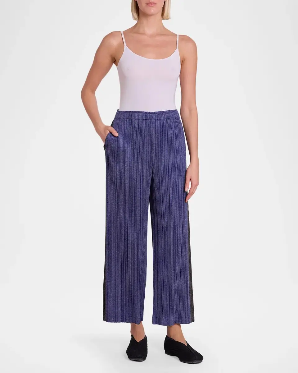 Issey Miyake Cotton Denim Pleats Please Wide-Leg Ankle Pants | Thumbnail 2