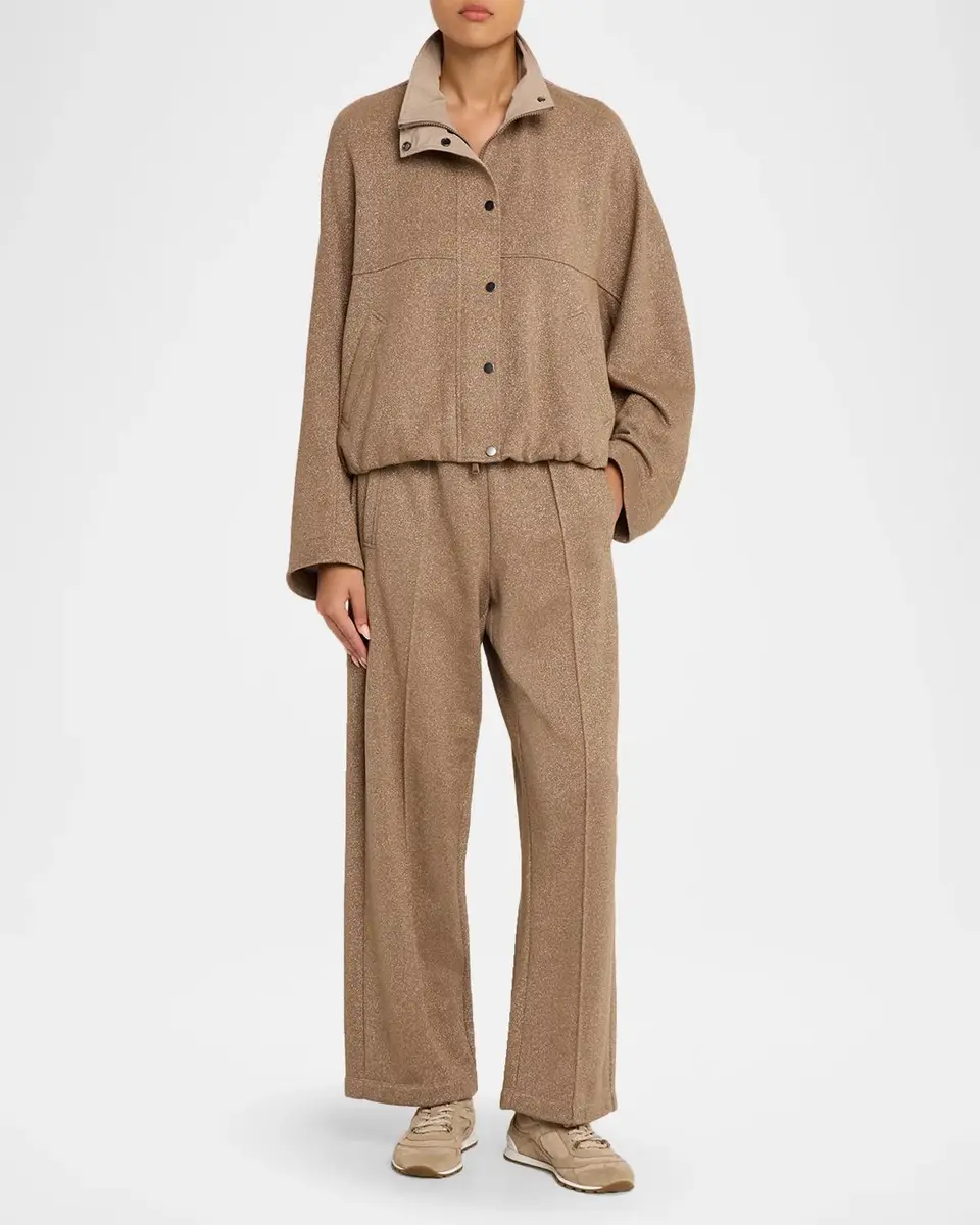 Brunello Cucinelli Sparkling Fleece Snap-Button Track Jacket | Thumbnail 2