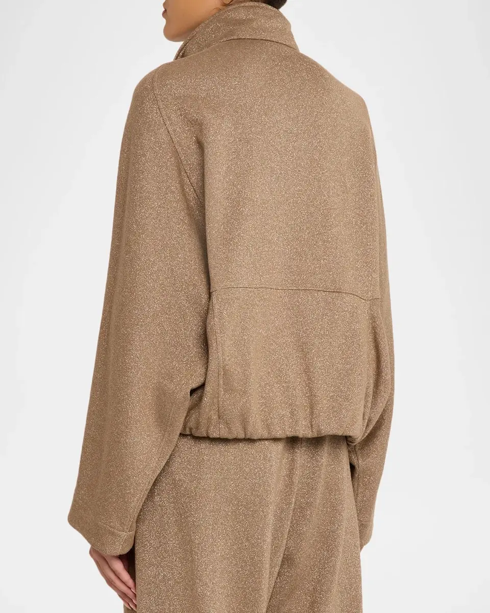 Brunello Cucinelli Sparkling Fleece Snap-Button Track Jacket | Thumbnail 3
