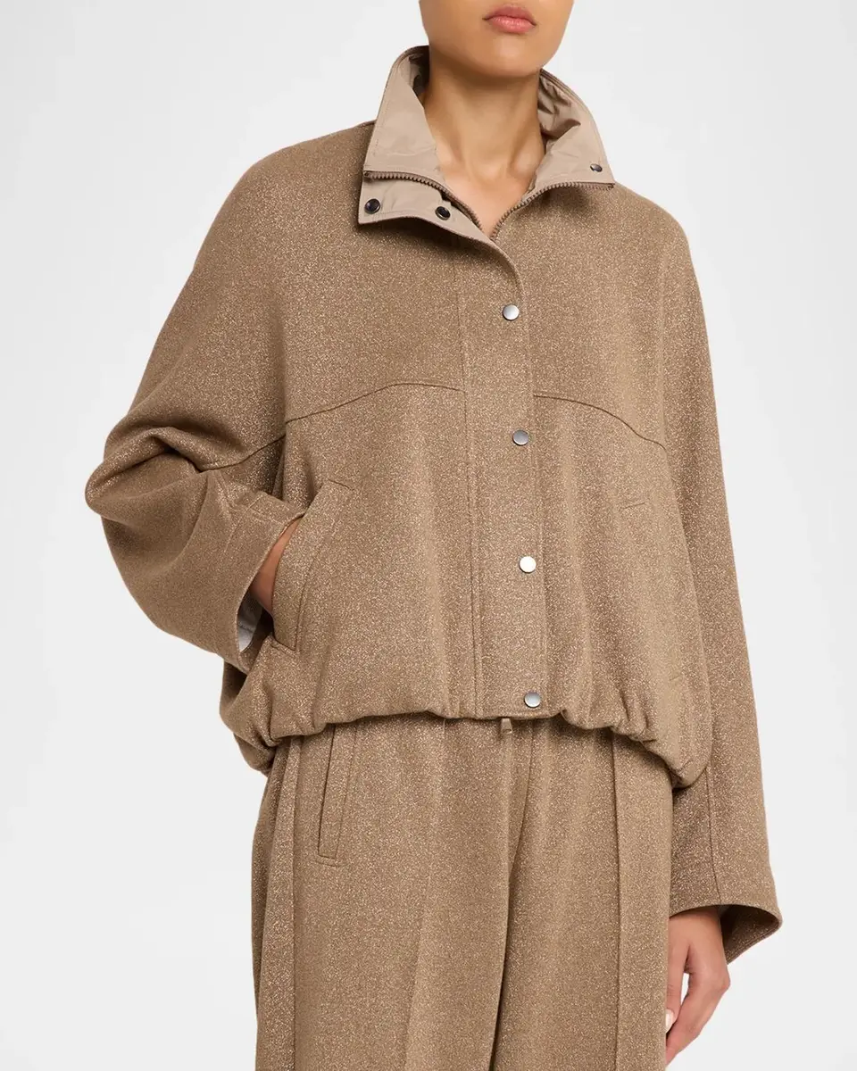 Brunello Cucinelli Sparkling Fleece Snap-Button Track Jacket | Thumbnail 4