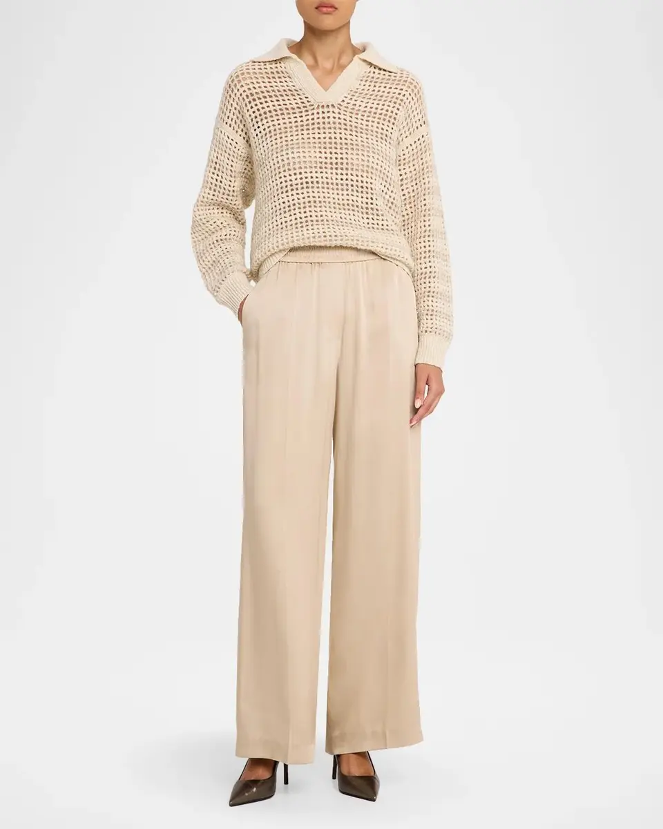 Brunello Cucinelli Fluid Silk Satin Loose Wide-Leg Track Pants | Thumbnail 2 Brunello Cucinelli Fluid Silk Satin Loose Wide-Leg Track Pants | Thumbnail 2