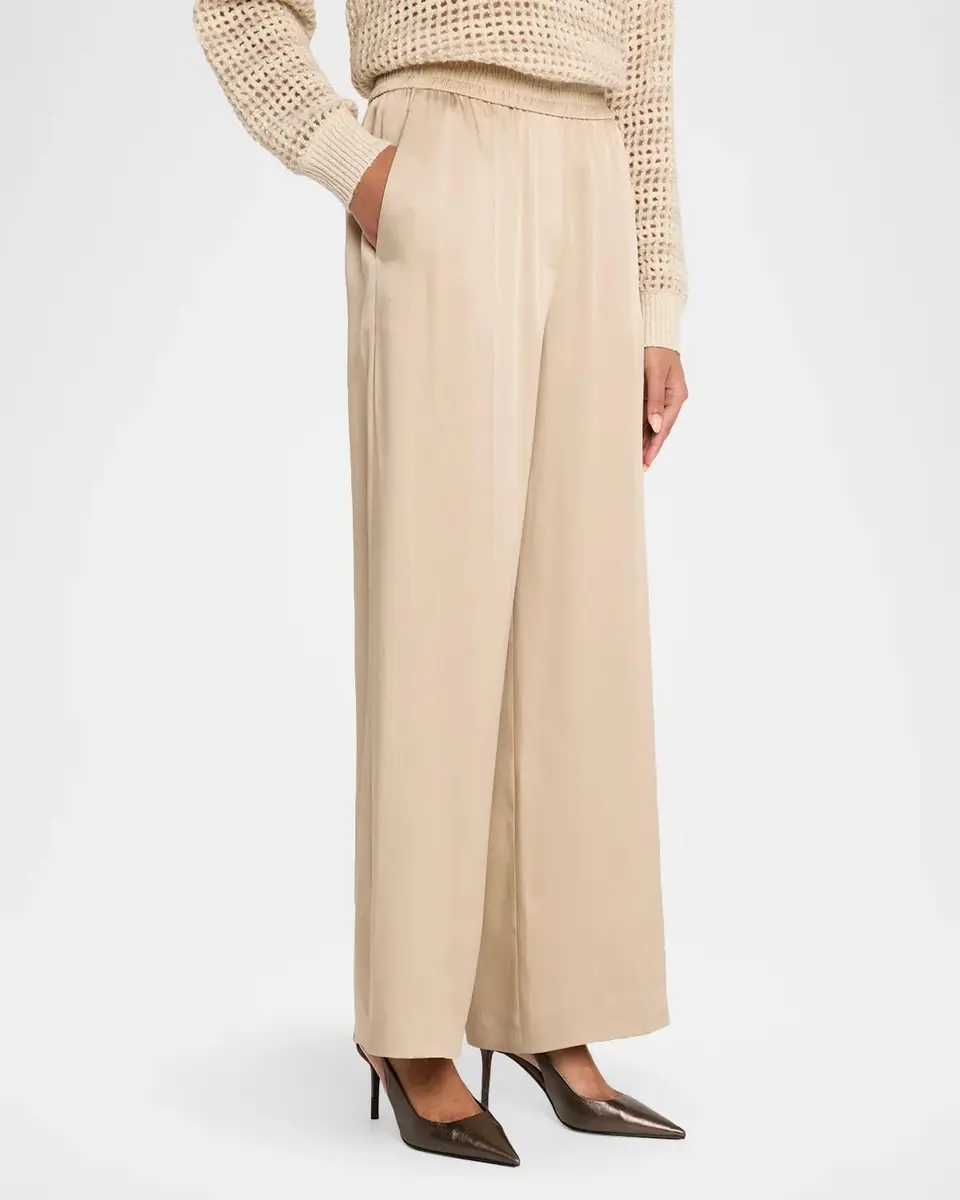 Brunello Cucinelli Fluid Silk Satin Loose Wide-Leg Track Pants | Thumbnail 4 Brunello Cucinelli Fluid Silk Satin Loose Wide-Leg Track Pants | Thumbnail 4