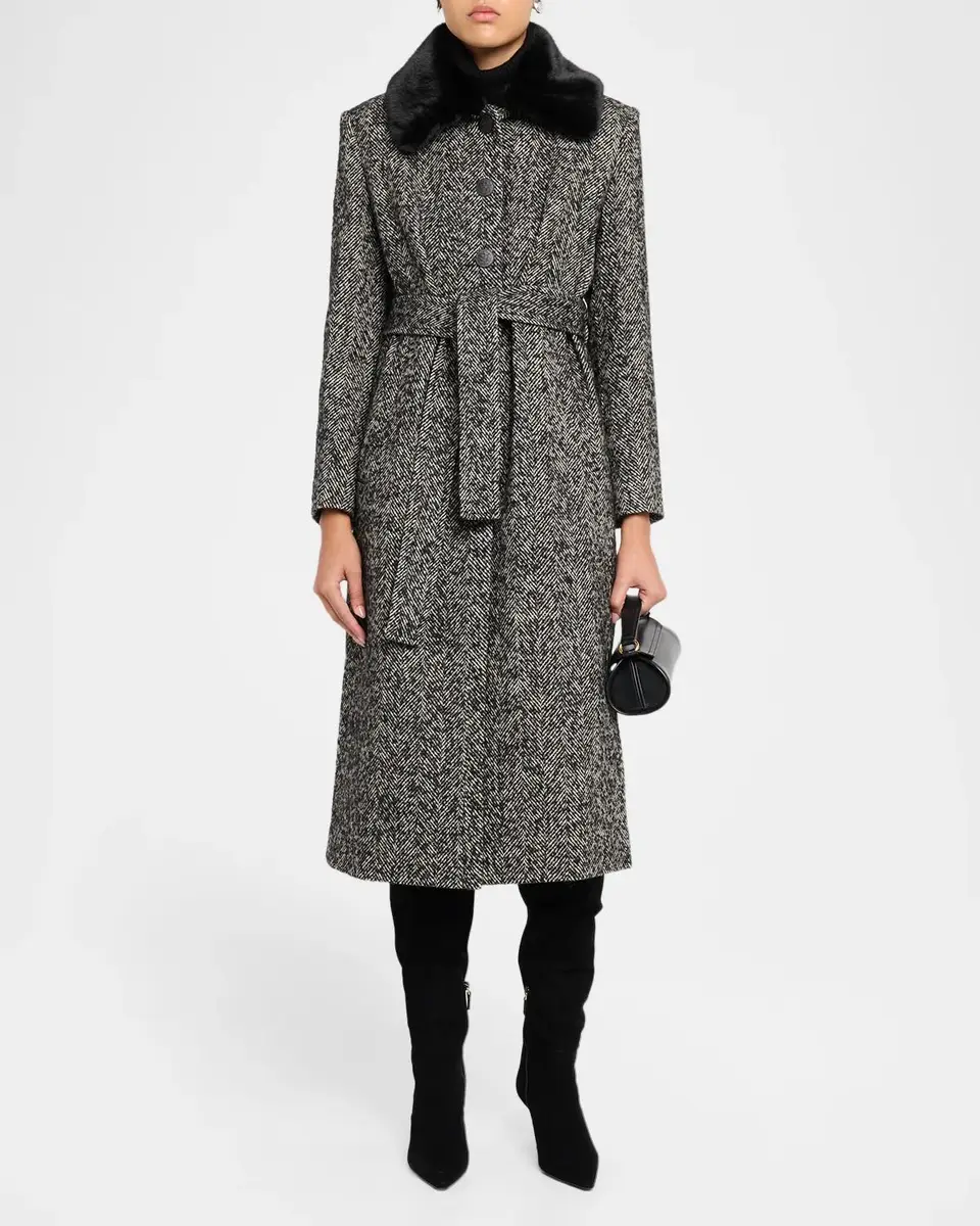 Kobi Halperin Gabriela Faux Fur-Collar Herringbone Coat | Thumbnail 2 Kobi Halperin Gabriela Faux Fur-Collar Herringbone Coat | Thumbnail 2