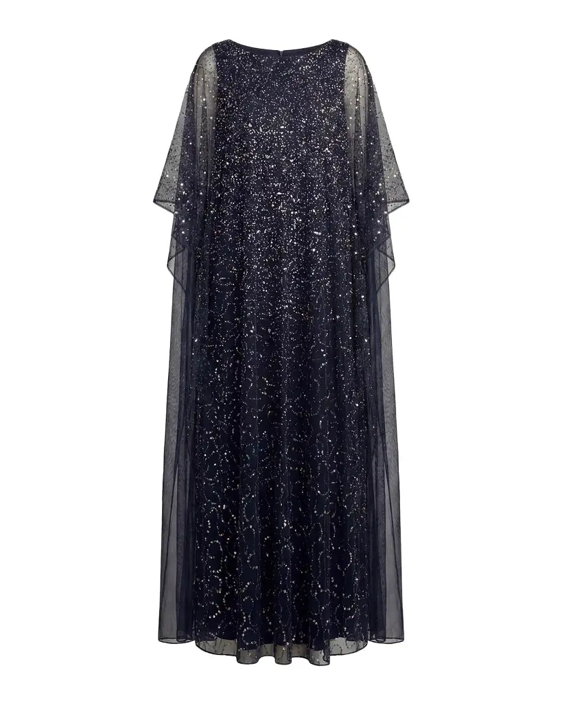 Mac Duggal Embellished Mesh Caftan Maxi Dress