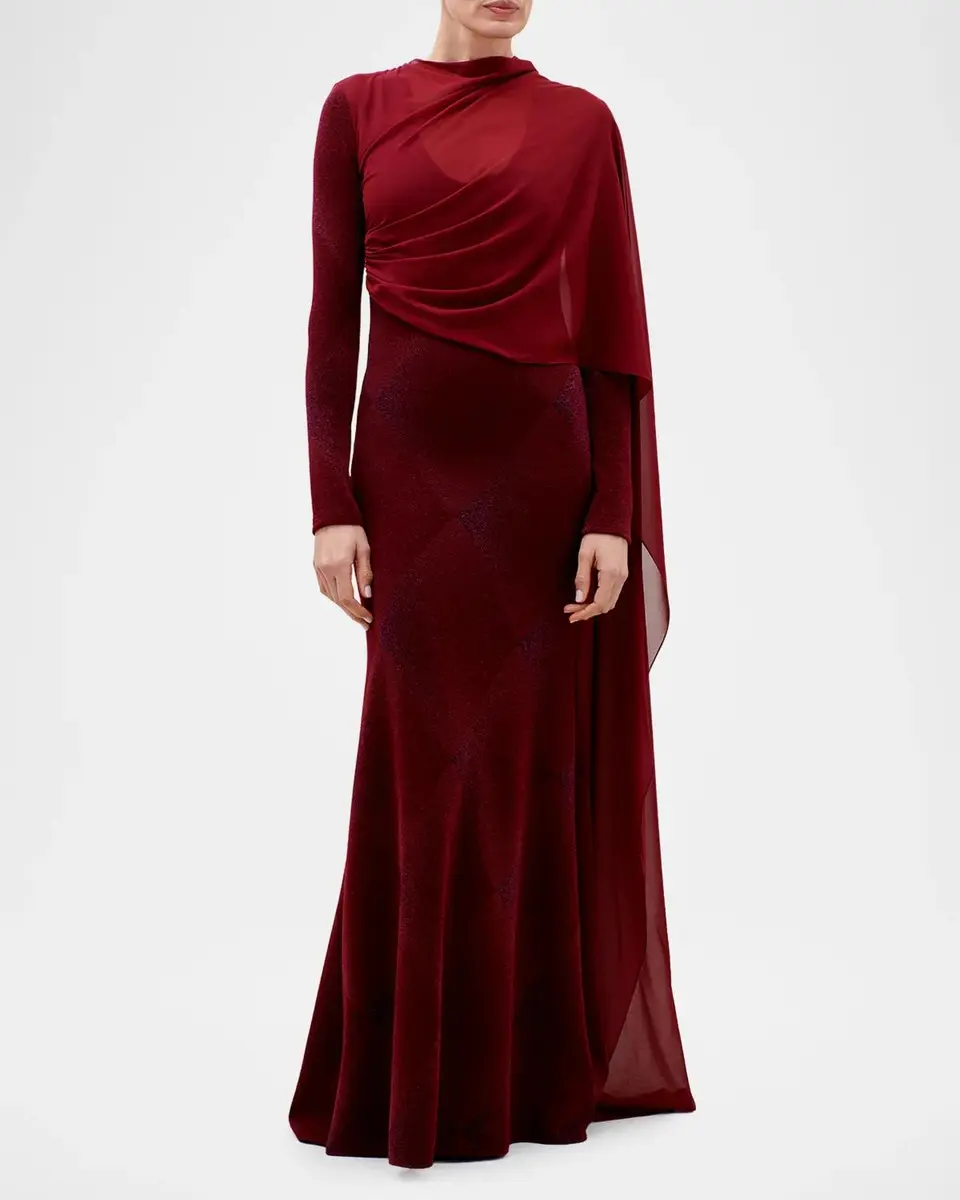 Silvia Tcherassi Moon Shimmer Diamond Velvet Draped Long-Sleeve Maxi Dress | Thumbnail 2 Silvia Tcherassi Moon Shimmer Diamond Velvet Draped Long-Sleeve Maxi Dress | Thumbnail 2