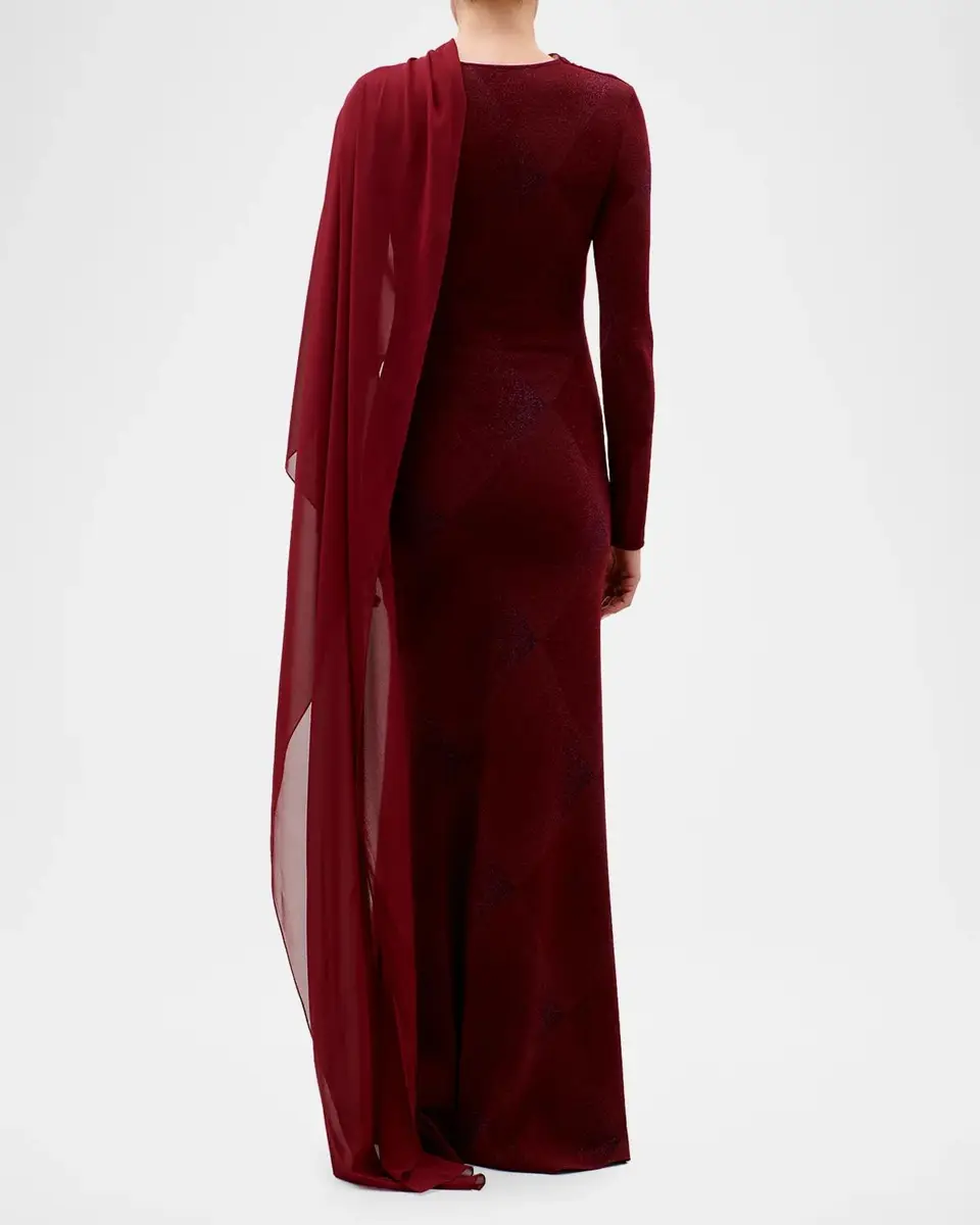 Silvia Tcherassi Moon Shimmer Diamond Velvet Draped Long-Sleeve Maxi Dress | Thumbnail 3 Silvia Tcherassi Moon Shimmer Diamond Velvet Draped Long-Sleeve Maxi Dress | Thumbnail 3