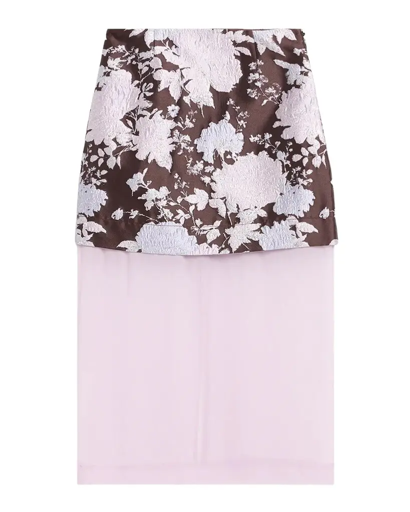 Aknvas Brooke Layered Floral Brocade Midi Skirt