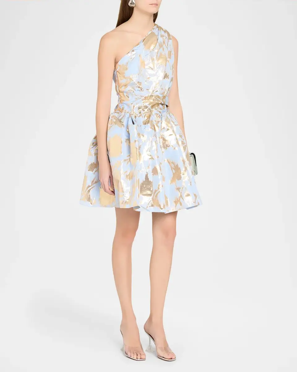Aknvas Paula One-Shoulder Metallic Floral Mini Dress | Thumbnail 4 Aknvas Paula One-Shoulder Metallic Floral Mini Dress | Thumbnail 4