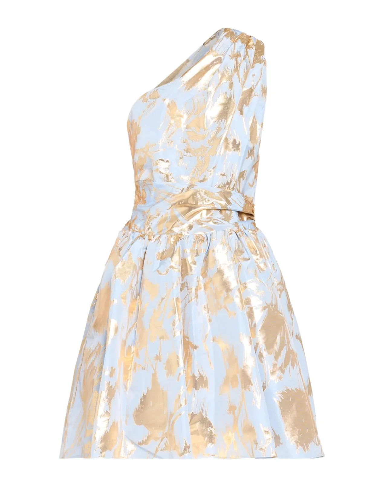 Aknvas Paula One-Shoulder Metallic Floral Mini Dress