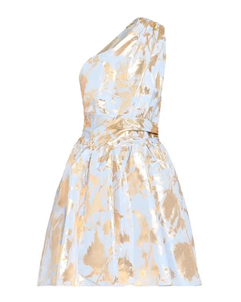Aknvas Paula One-Shoulder Metallic Floral Mini Dress