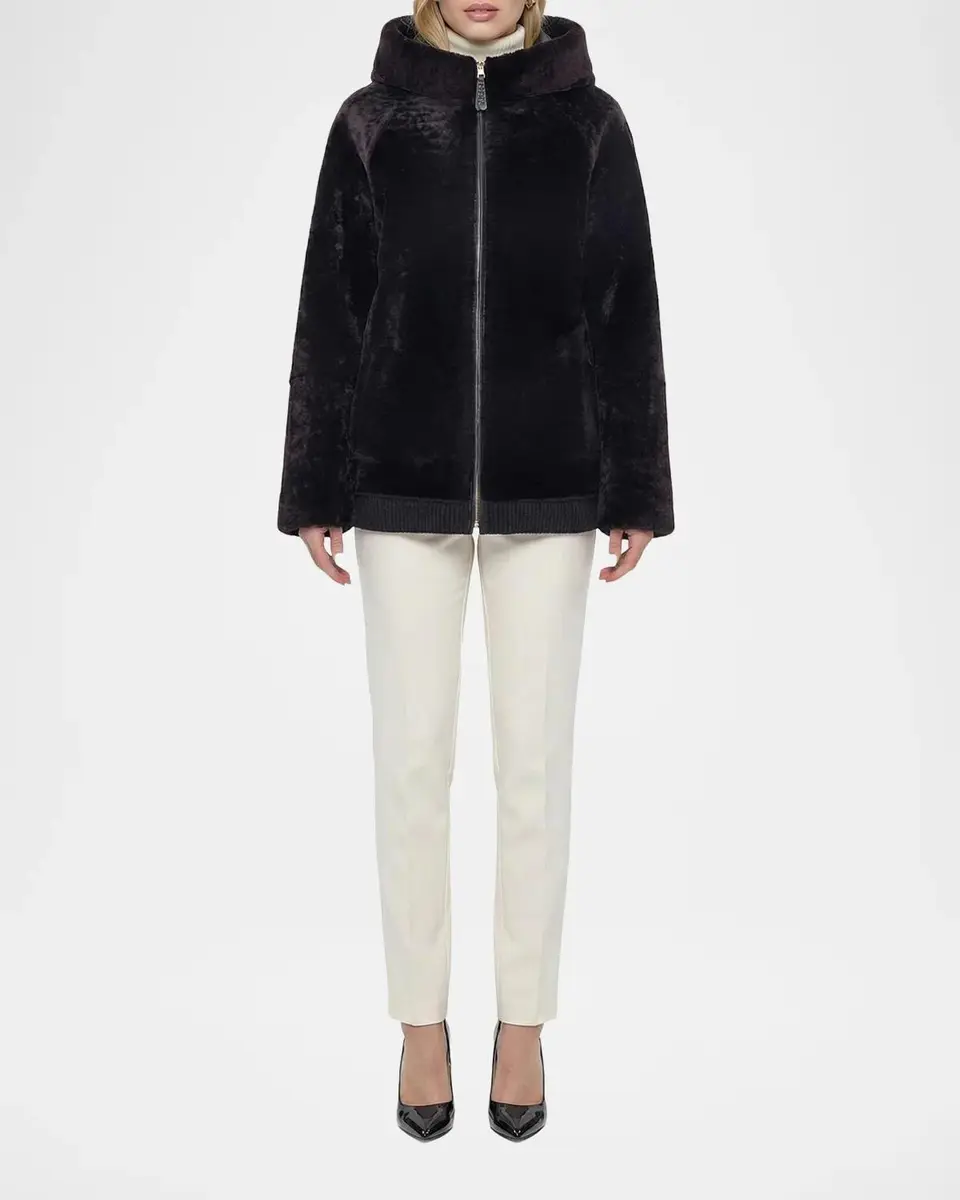Gorski Select Textured Shearling Lamb Hooded Jacket | Thumbnail 2 Gorski Select Textured Shearling Lamb Hooded Jacket | Thumbnail 2