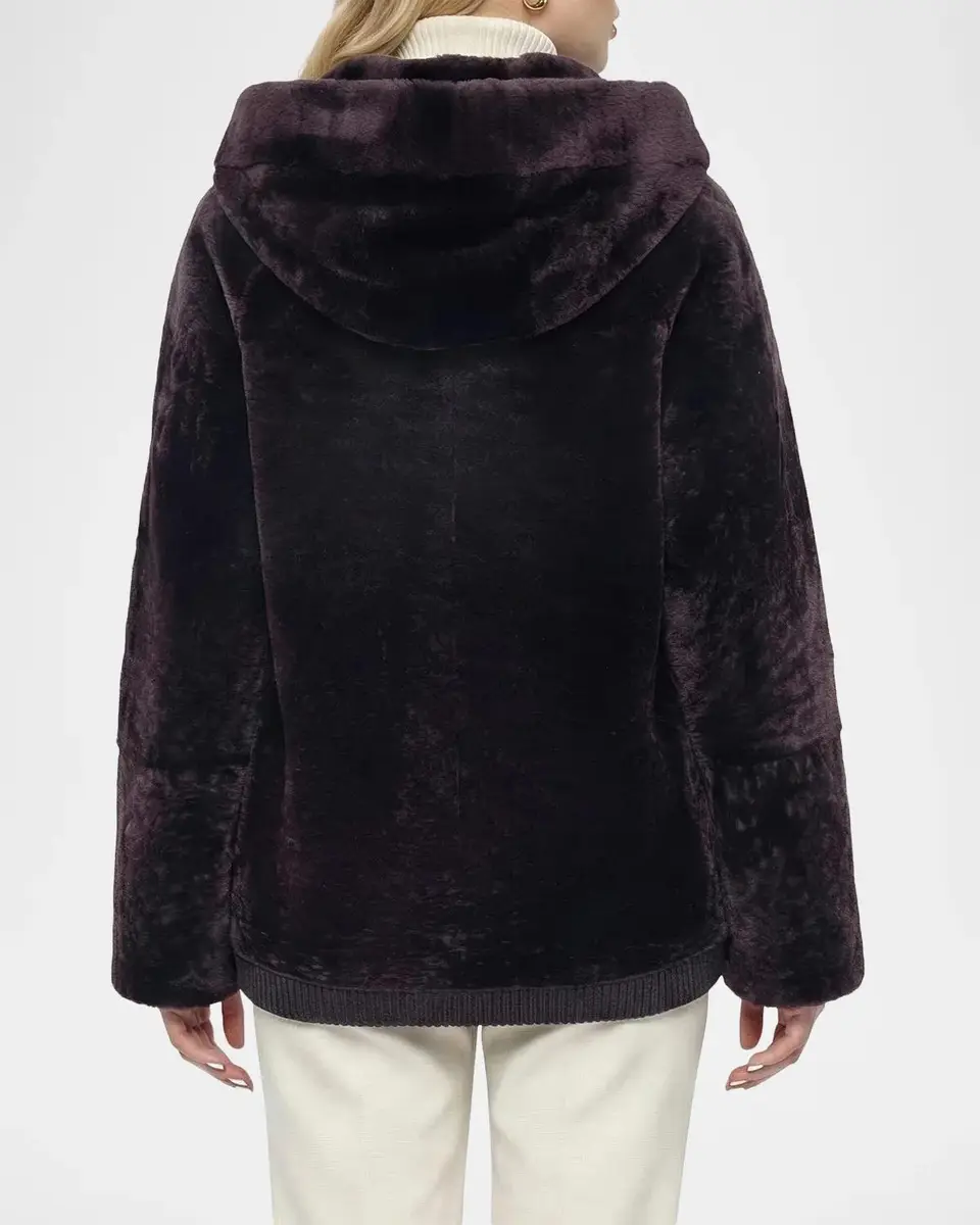 Gorski Select Textured Shearling Lamb Hooded Jacket | Thumbnail 3 Gorski Select Textured Shearling Lamb Hooded Jacket | Thumbnail 3