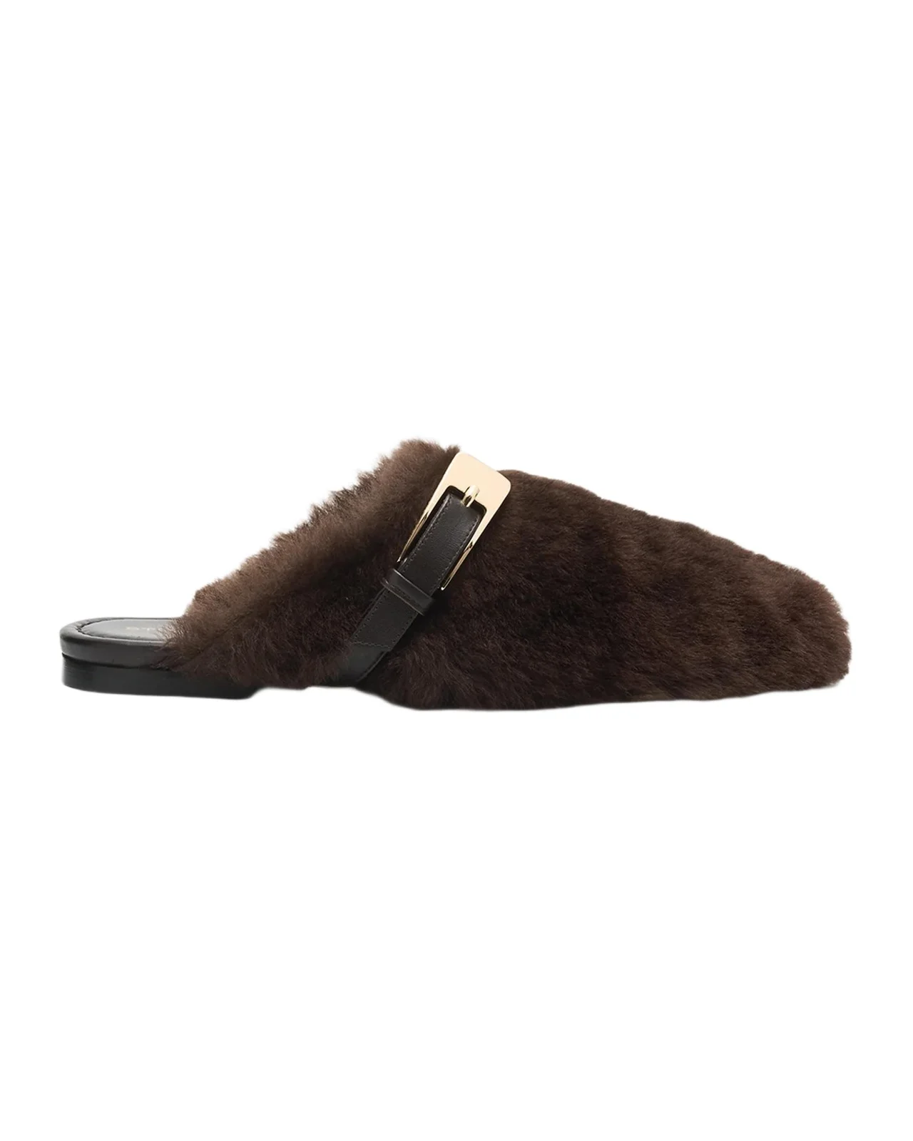 Roxanne Shearling Buckle Mules