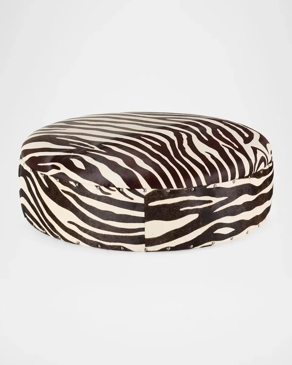 Old Hickory Tannery Kesi Zebra-Print Hair on Hide Ottoman | Thumbnail 2