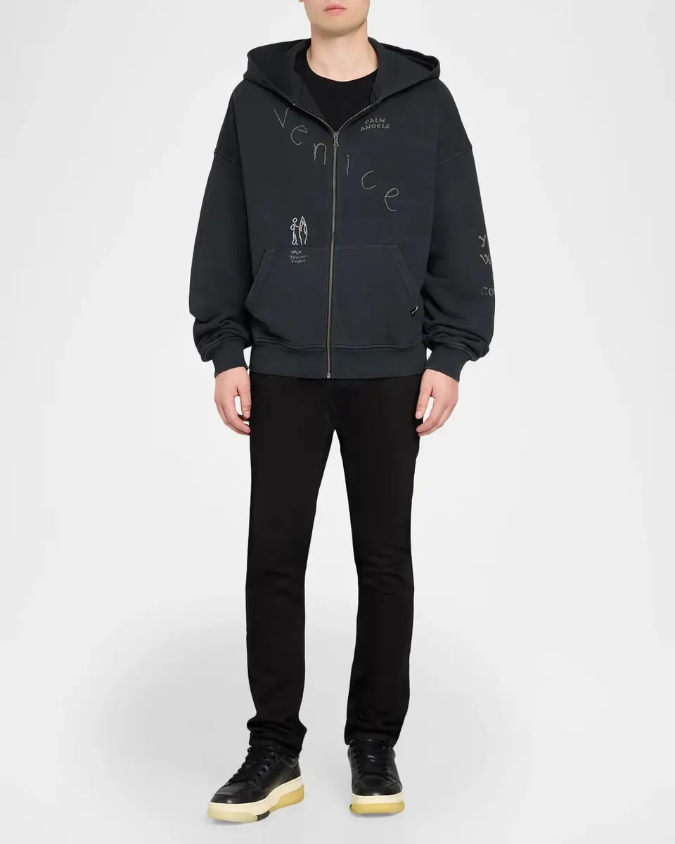 Palm Angels Men's Surfer Dream Loose Zip-Front Hoodie | Thumbnail 2