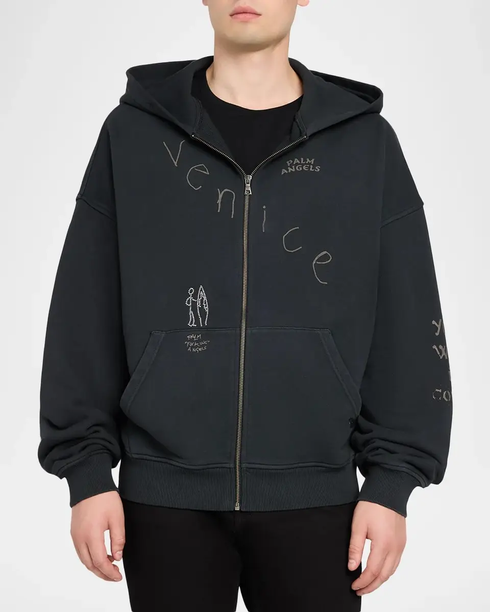 Palm Angels Men's Surfer Dream Loose Zip-Front Hoodie | Thumbnail 4