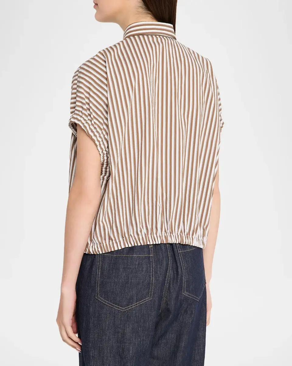 Brunello Cucinelli Short-Sleeve Striped Cotton Poplin Button-Down Shirt | Thumbnail 3 Brunello Cucinelli Short-Sleeve Striped Cotton Poplin Button-Down Shirt | Thumbnail 3