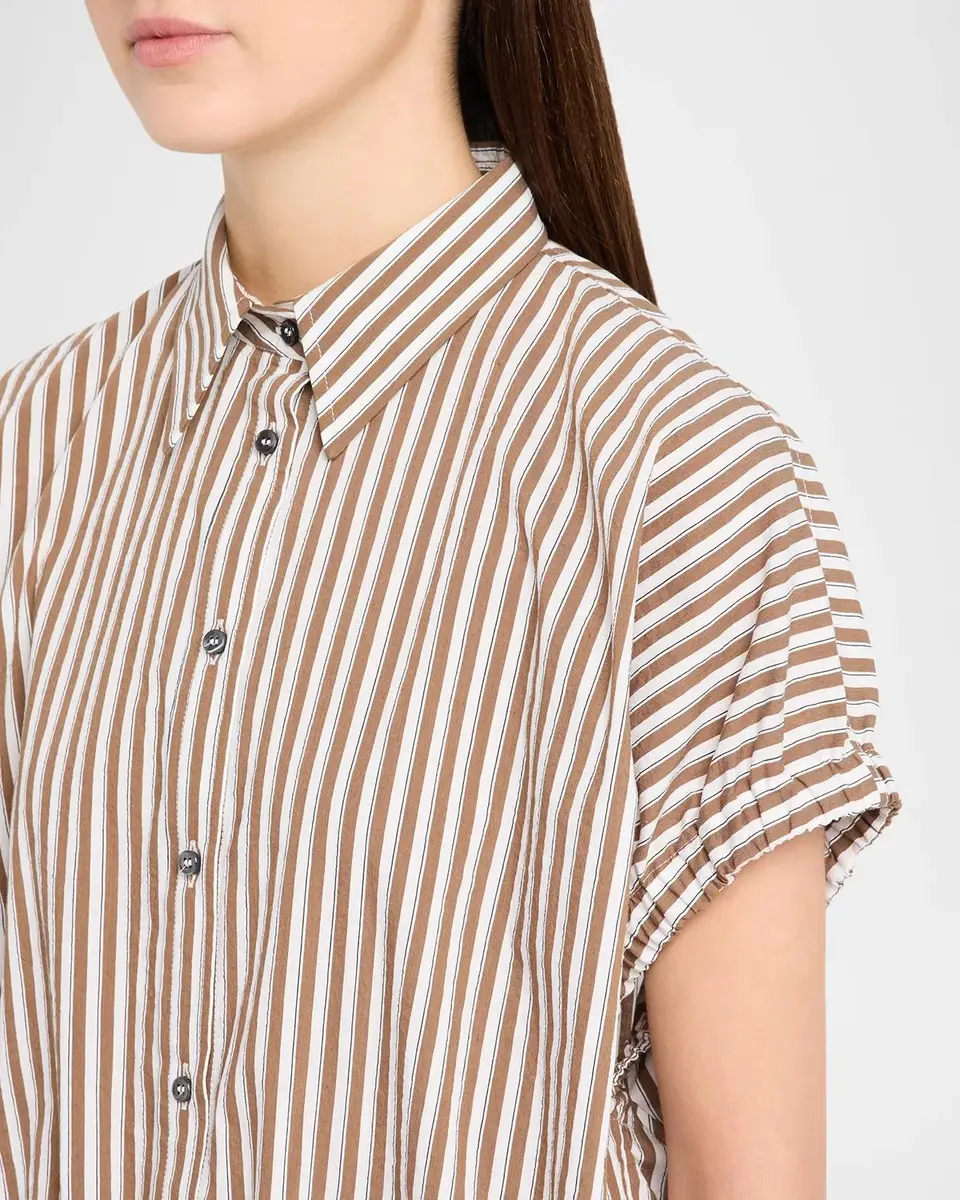 Brunello Cucinelli Short-Sleeve Striped Cotton Poplin Button-Down Shirt | Thumbnail 5 Brunello Cucinelli Short-Sleeve Striped Cotton Poplin Button-Down Shirt | Thumbnail 5