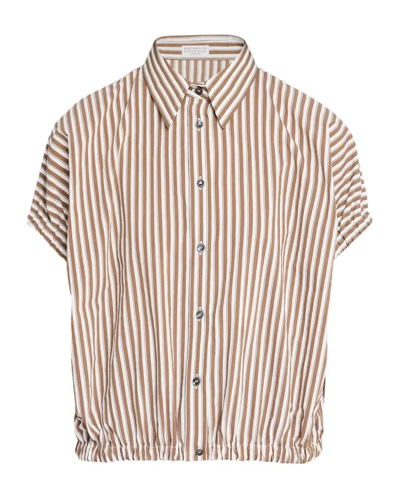 Short-Sleeve Striped Cotton Poplin Button-Down Shirt Short-Sleeve Striped Cotton Poplin Button-Down Shirt