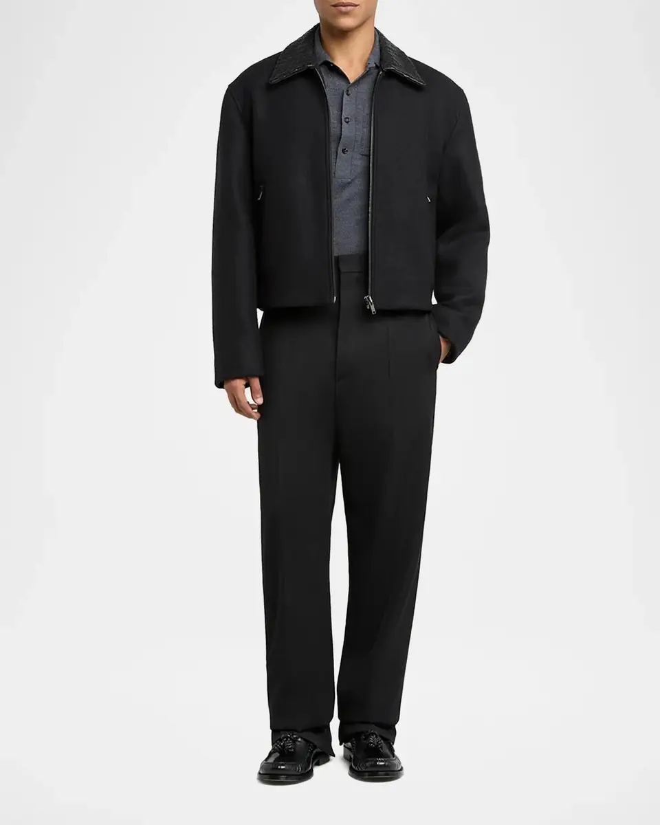 Bottega Veneta Men's Splittable Wool Leather-Collar Blouson | Thumbnail 2 Bottega Veneta Men's Splittable Wool Leather-Collar Blouson | Thumbnail 2