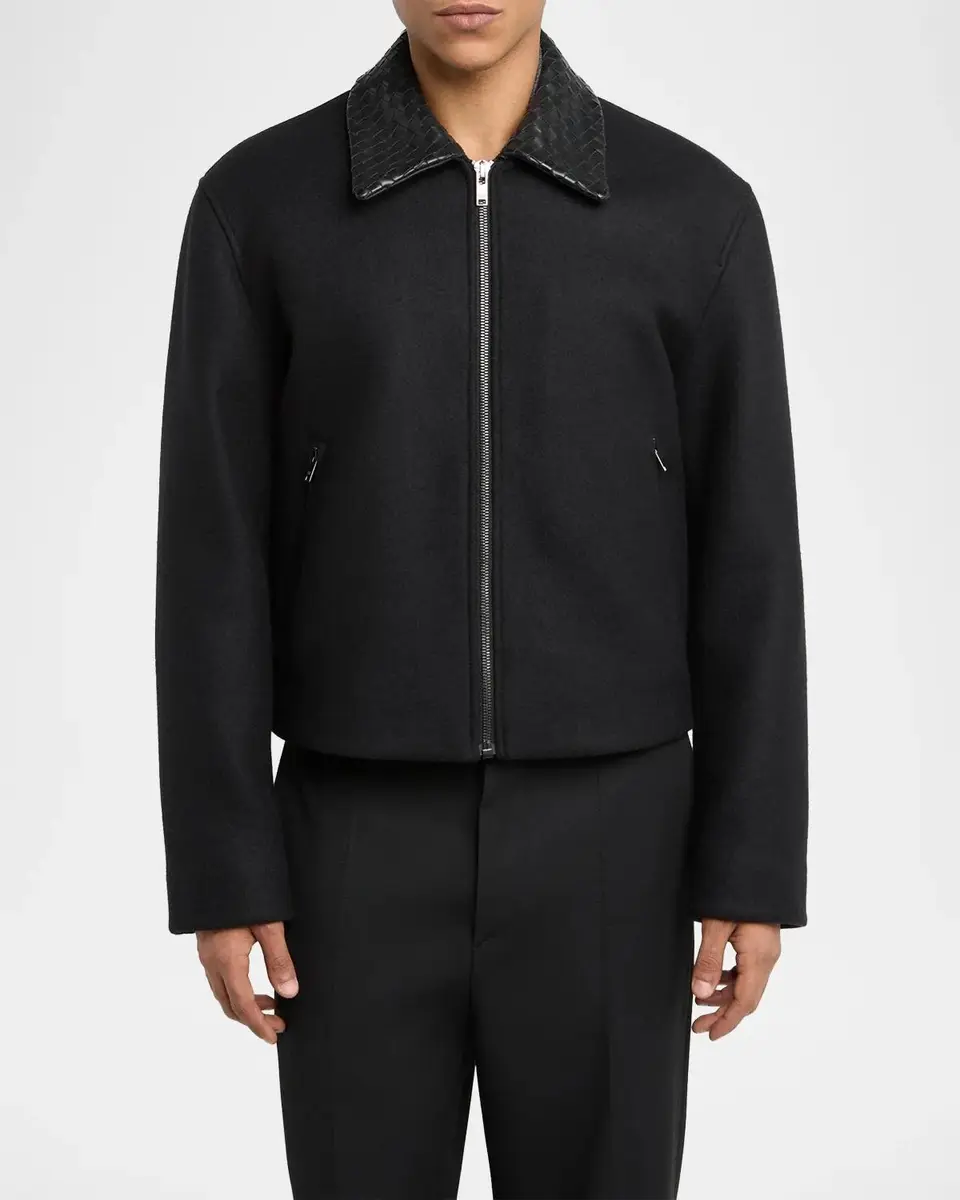 Bottega Veneta Men's Splittable Wool Leather-Collar Blouson | Thumbnail 4 Bottega Veneta Men's Splittable Wool Leather-Collar Blouson | Thumbnail 4
