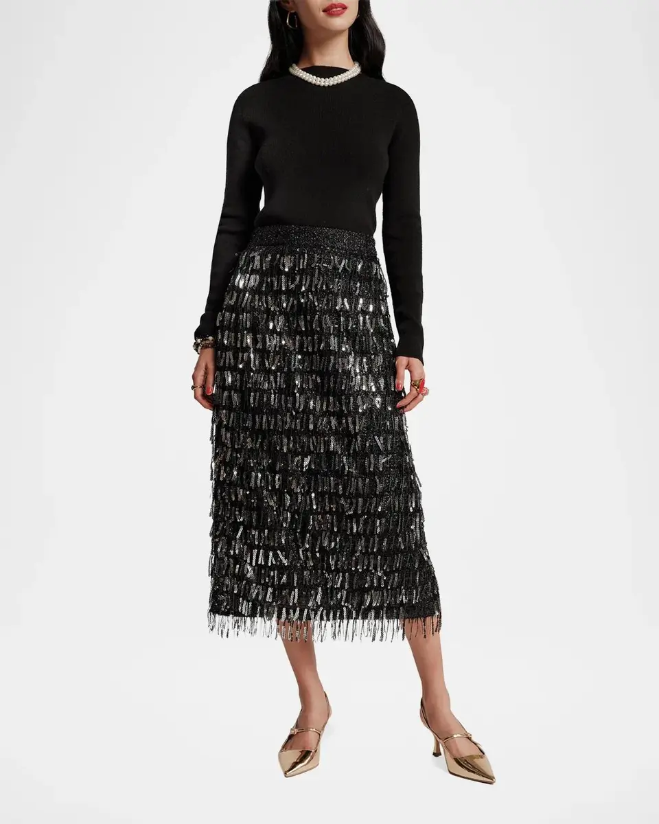 Frances Valentine Shimmy Sequin Fringe Knit Midi Skirt | Thumbnail 2 Frances Valentine Shimmy Sequin Fringe Knit Midi Skirt | Thumbnail 2