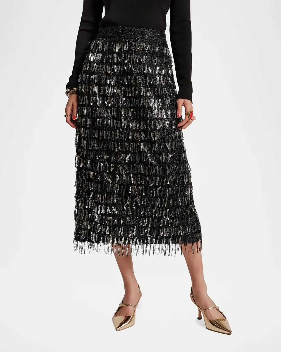 Frances Valentine Shimmy Sequin Fringe Knit Midi Skirt | Thumbnail 4 Frances Valentine Shimmy Sequin Fringe Knit Midi Skirt | Thumbnail 4