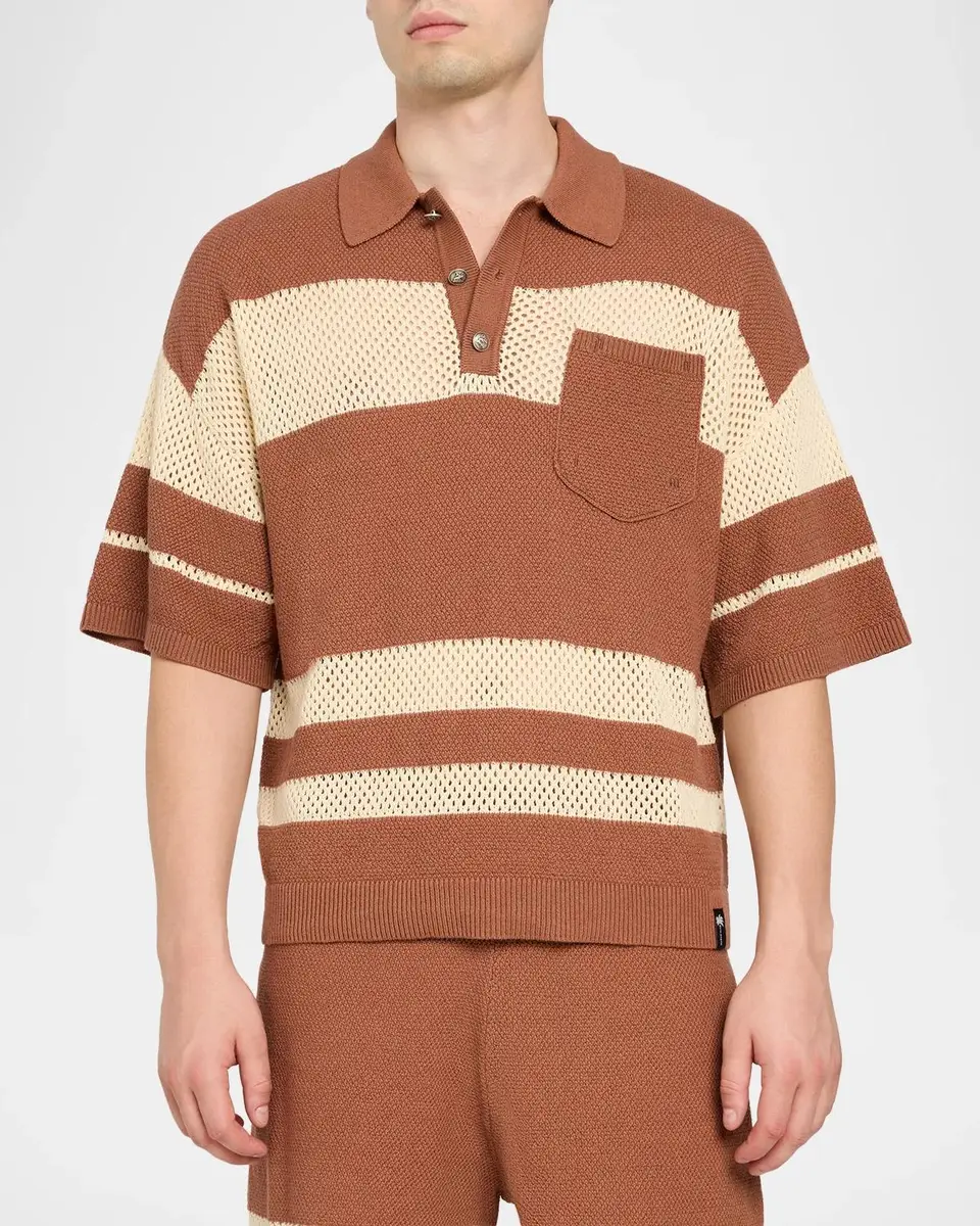 Palm Angels Men's Palm Type Loose Knit Polo Shirt | Thumbnail 4 Palm Angels Men's Palm Type Loose Knit Polo Shirt | Thumbnail 4