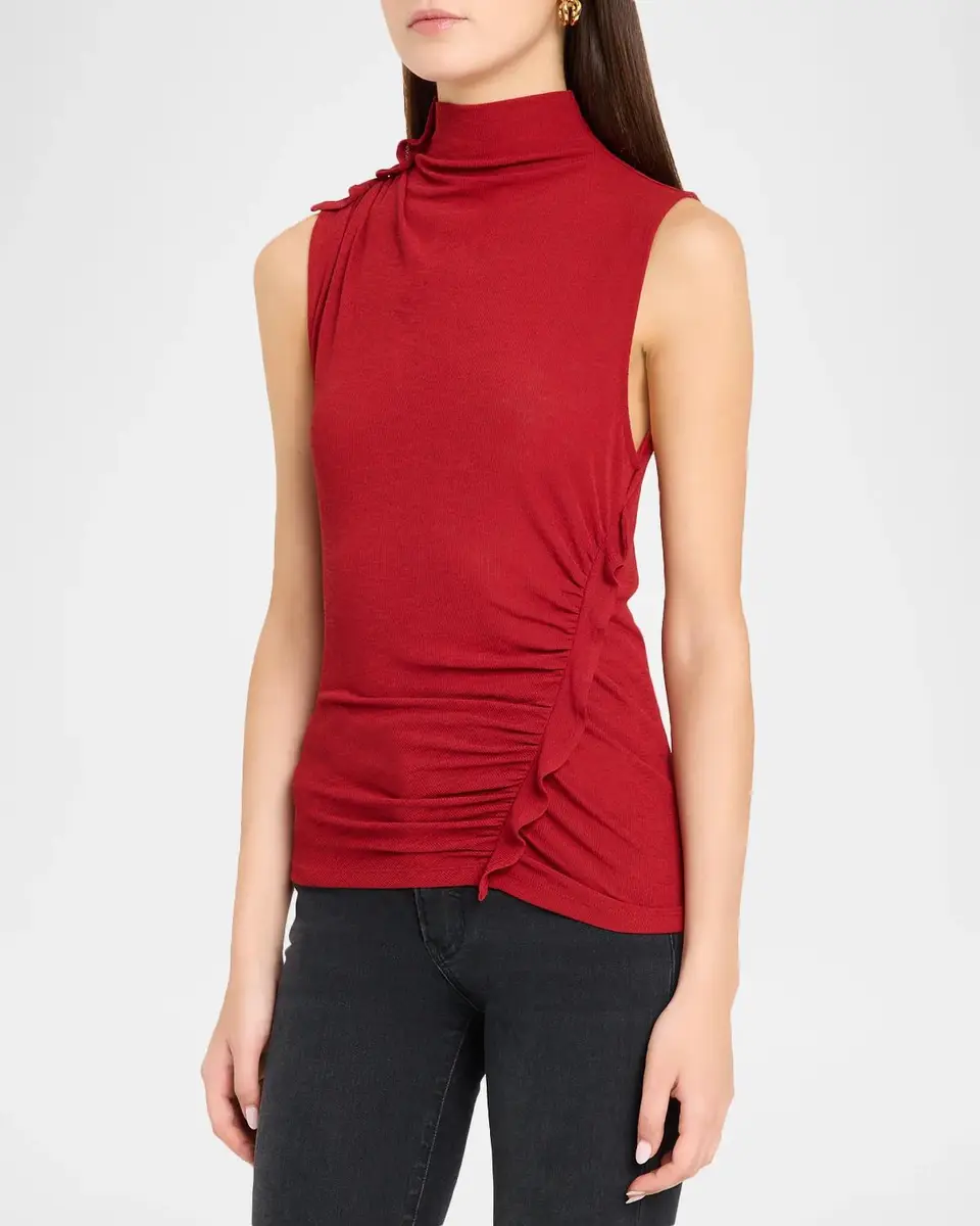 Veronica Beard Briana Ruched Mock-Neck Top | Thumbnail 4
