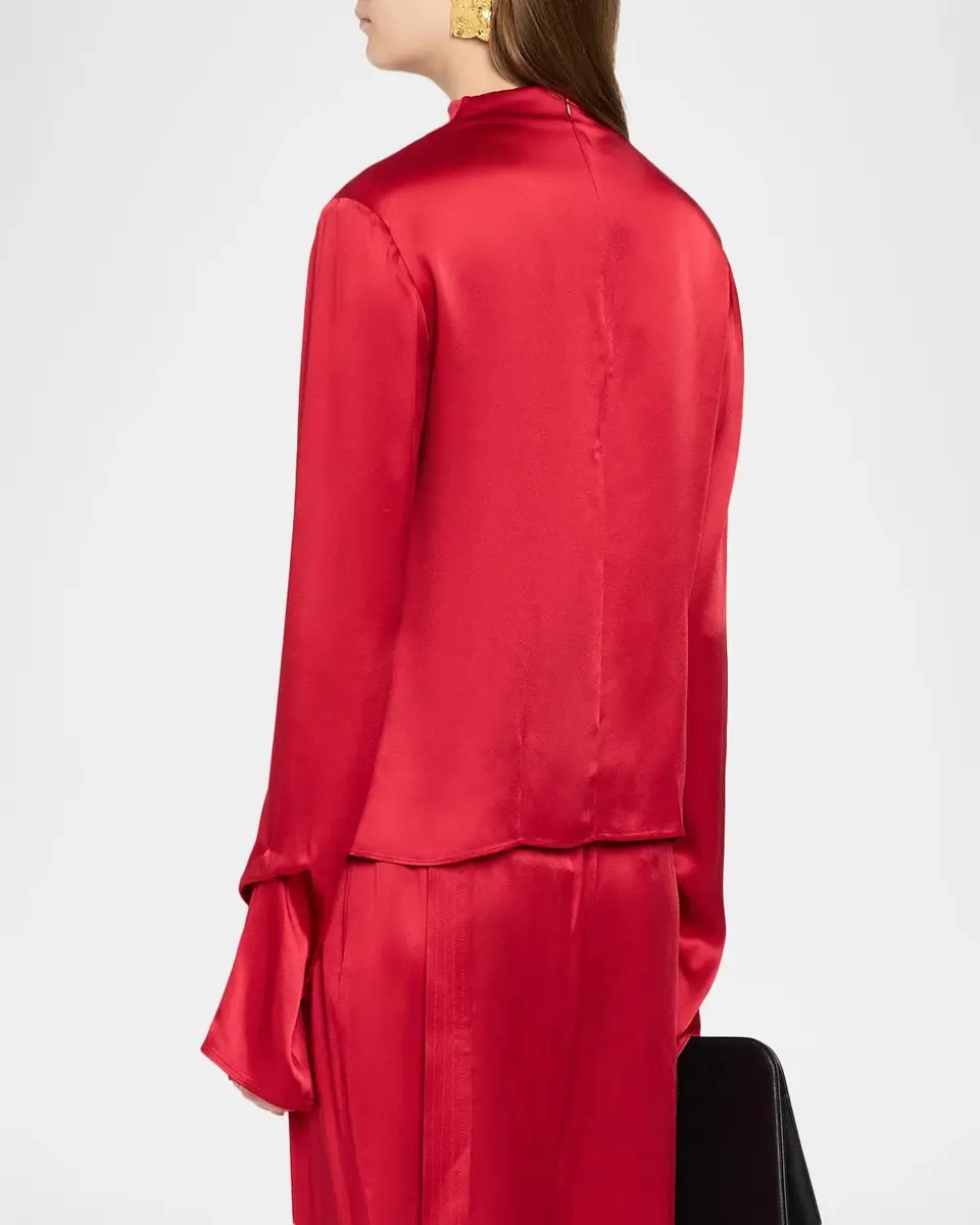 Lapointe Satin Draped Neck Long-Sleeve Blouse | Thumbnail 3 Lapointe Satin Draped Neck Long-Sleeve Blouse | Thumbnail 3