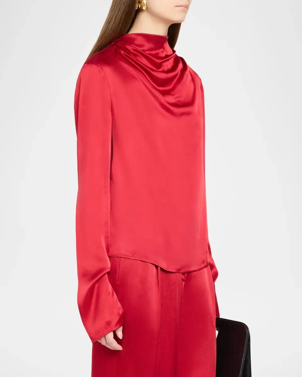 Lapointe Satin Draped Neck Long-Sleeve Blouse | Thumbnail 4 Lapointe Satin Draped Neck Long-Sleeve Blouse | Thumbnail 4