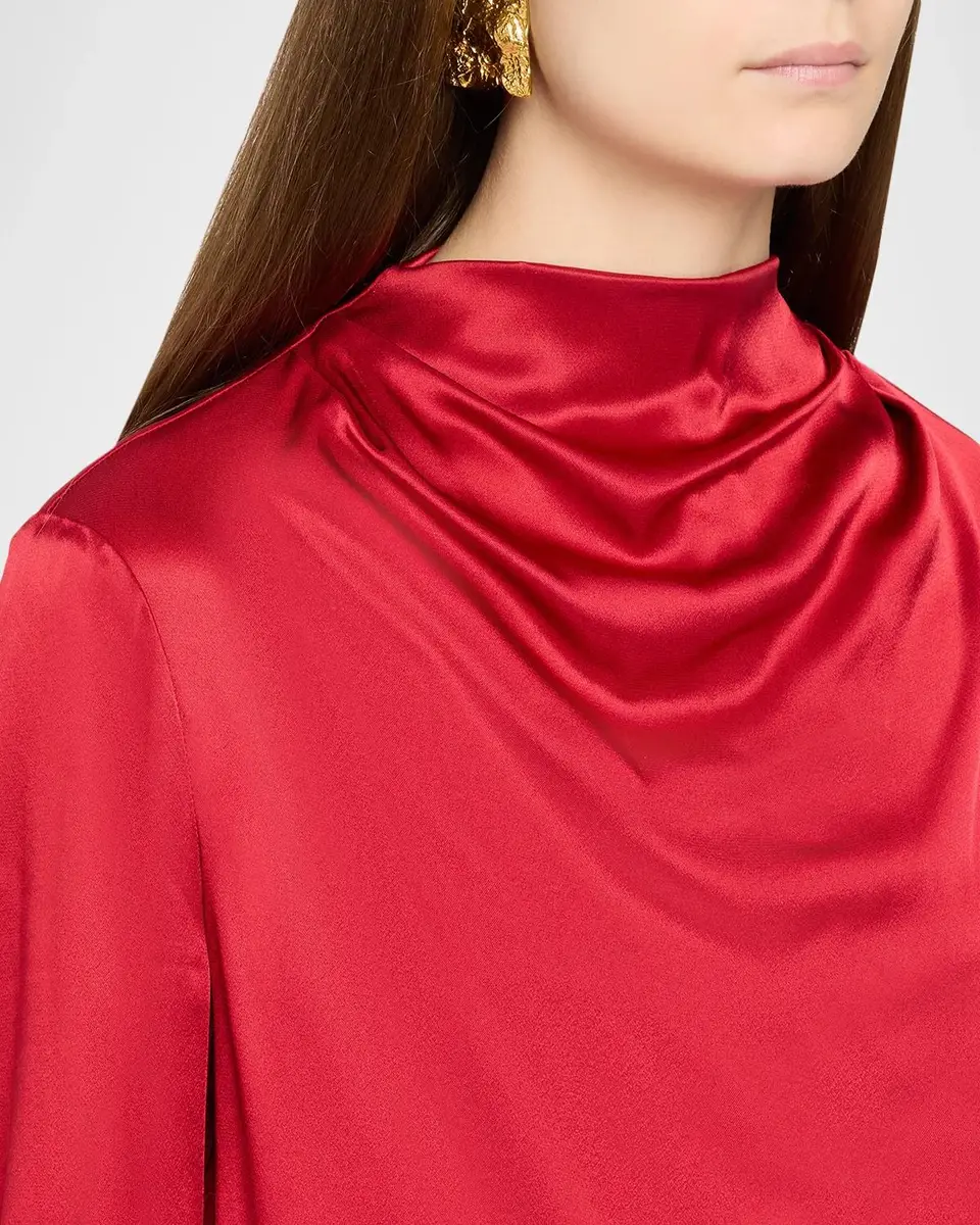 Lapointe Satin Draped Neck Long-Sleeve Blouse | Thumbnail 5 Lapointe Satin Draped Neck Long-Sleeve Blouse | Thumbnail 5