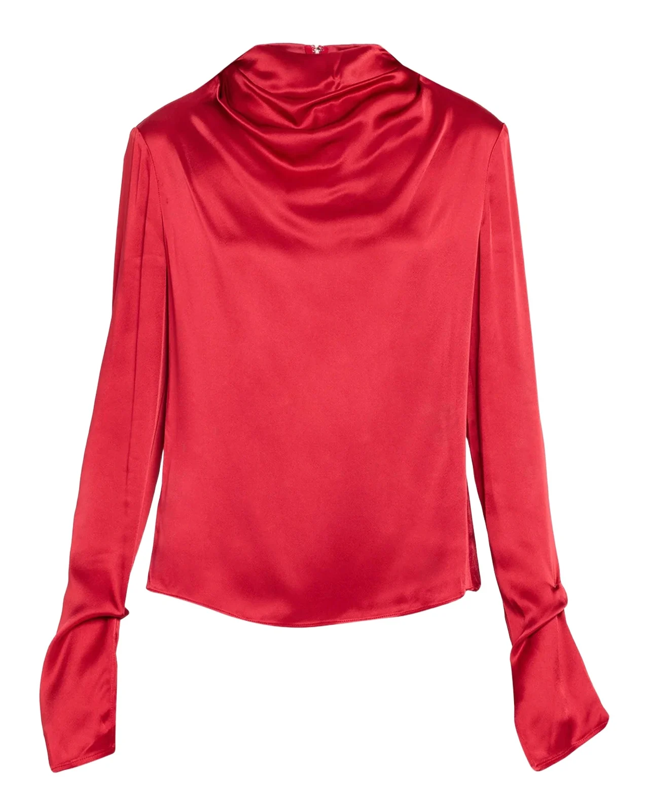 Satin Draped Neck Long-Sleeve Blouse Satin Draped Neck Long-Sleeve Blouse