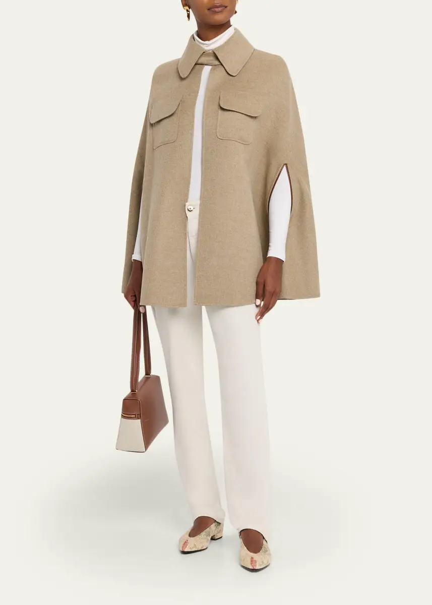 Loro Piana Gilda Double-Layer Cashmere Cape with Leather Trim | Thumbnail 2