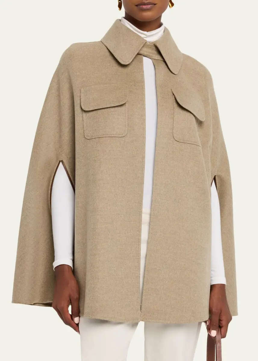Loro Piana Gilda Double-Layer Cashmere Cape with Leather Trim | Thumbnail 4