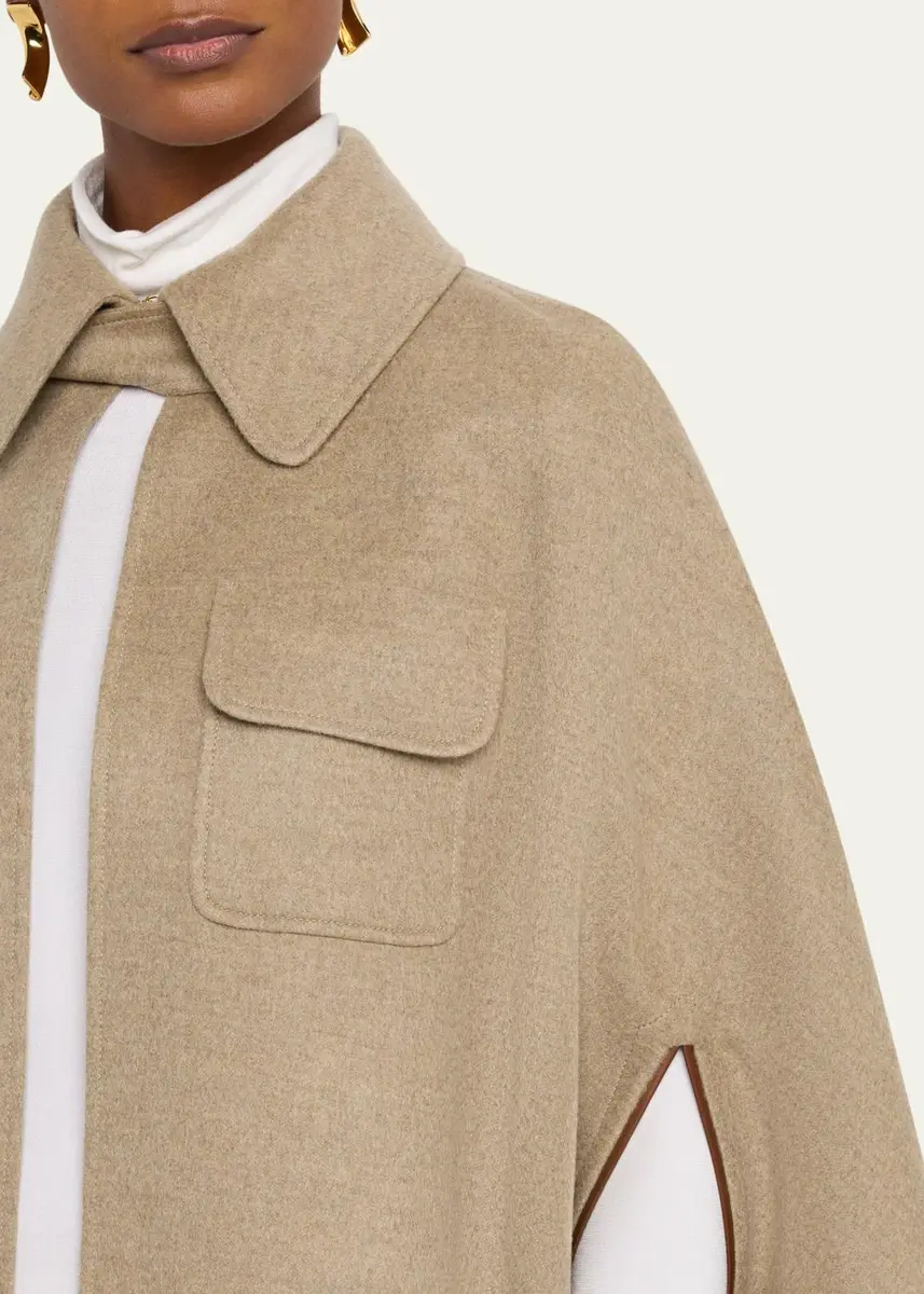 Loro Piana Gilda Double-Layer Cashmere Cape with Leather Trim | Thumbnail 5