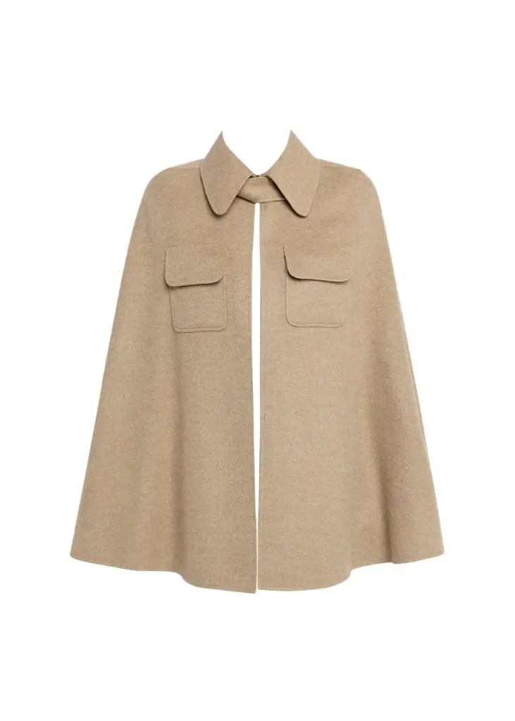 Loro Piana Gilda Double-Layer Cashmere Cape with Leather Trim