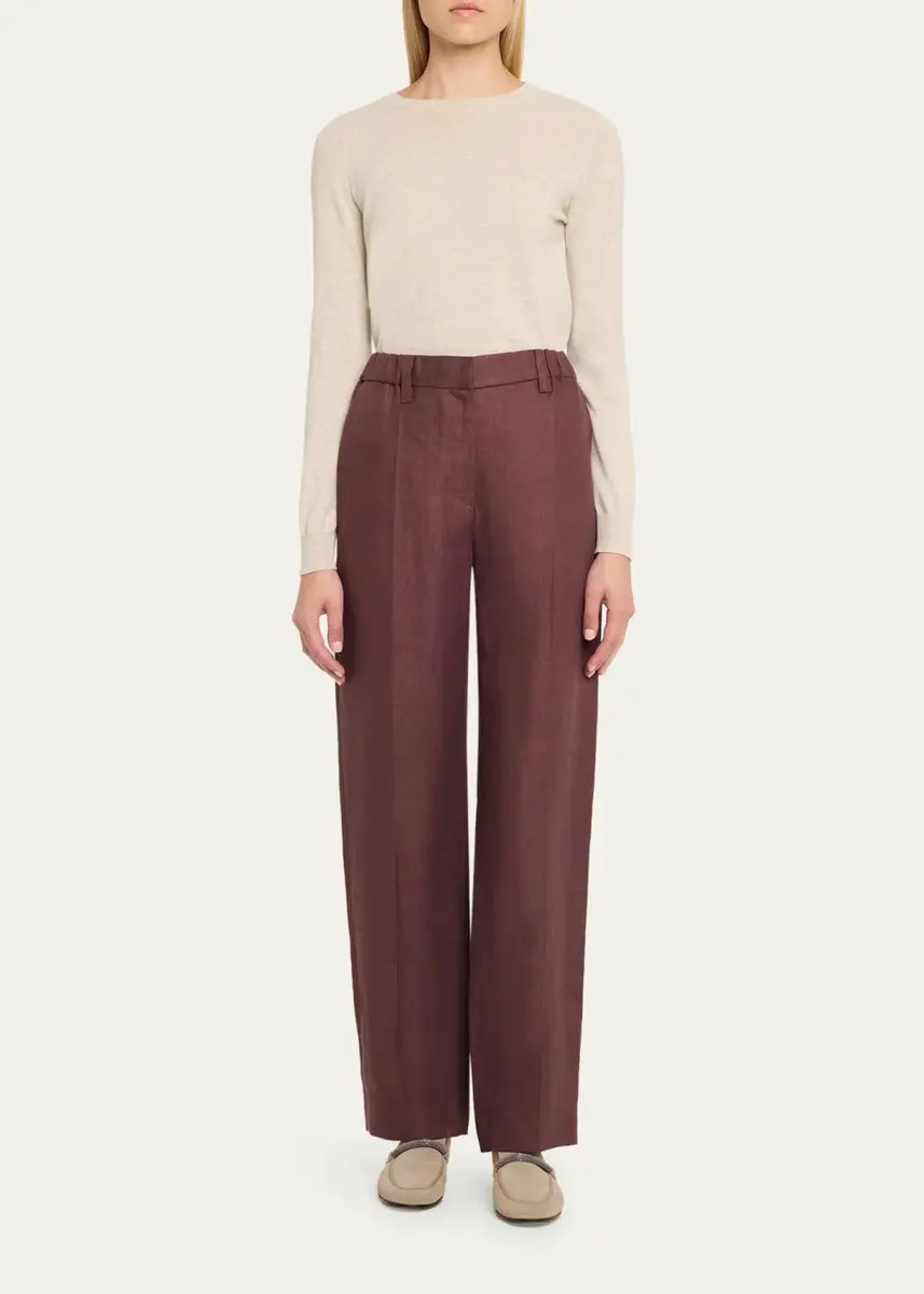 Brunello Cucinelli Elasticized Mid-Rise Linen Straight-Leg Pants | Thumbnail 2 Brunello Cucinelli Elasticized Mid-Rise Linen Straight-Leg Pants | Thumbnail 2
