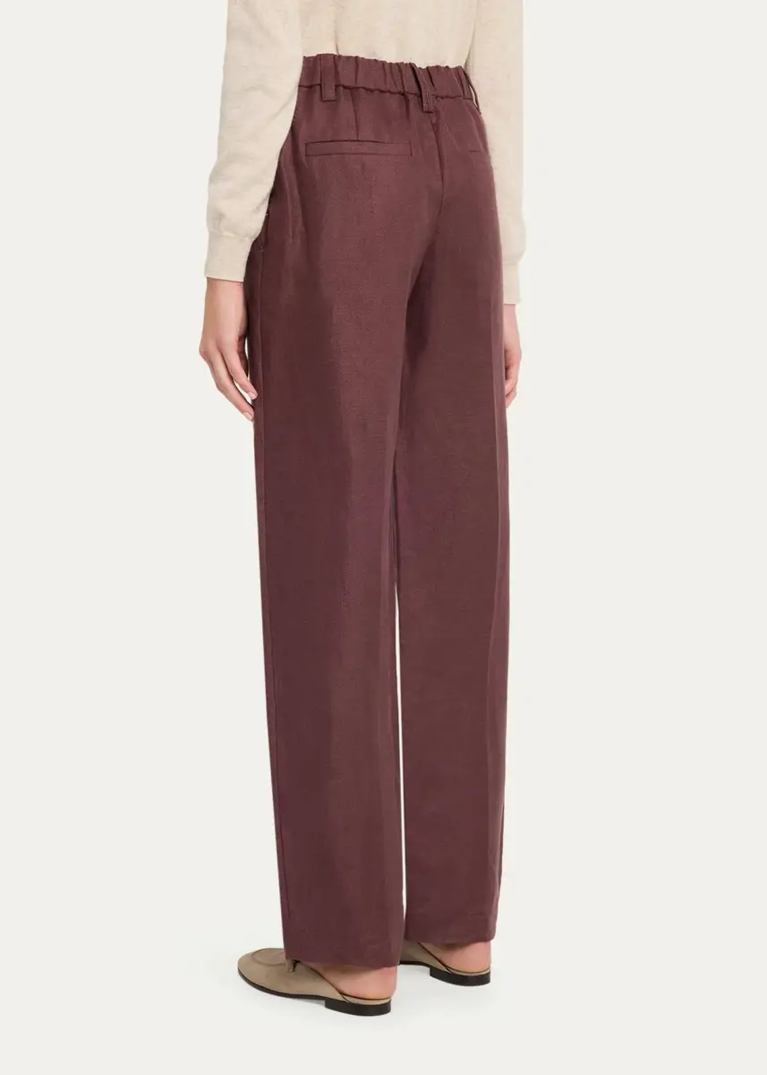 Brunello Cucinelli Elasticized Mid-Rise Linen Straight-Leg Pants | Thumbnail 3 Brunello Cucinelli Elasticized Mid-Rise Linen Straight-Leg Pants | Thumbnail 3